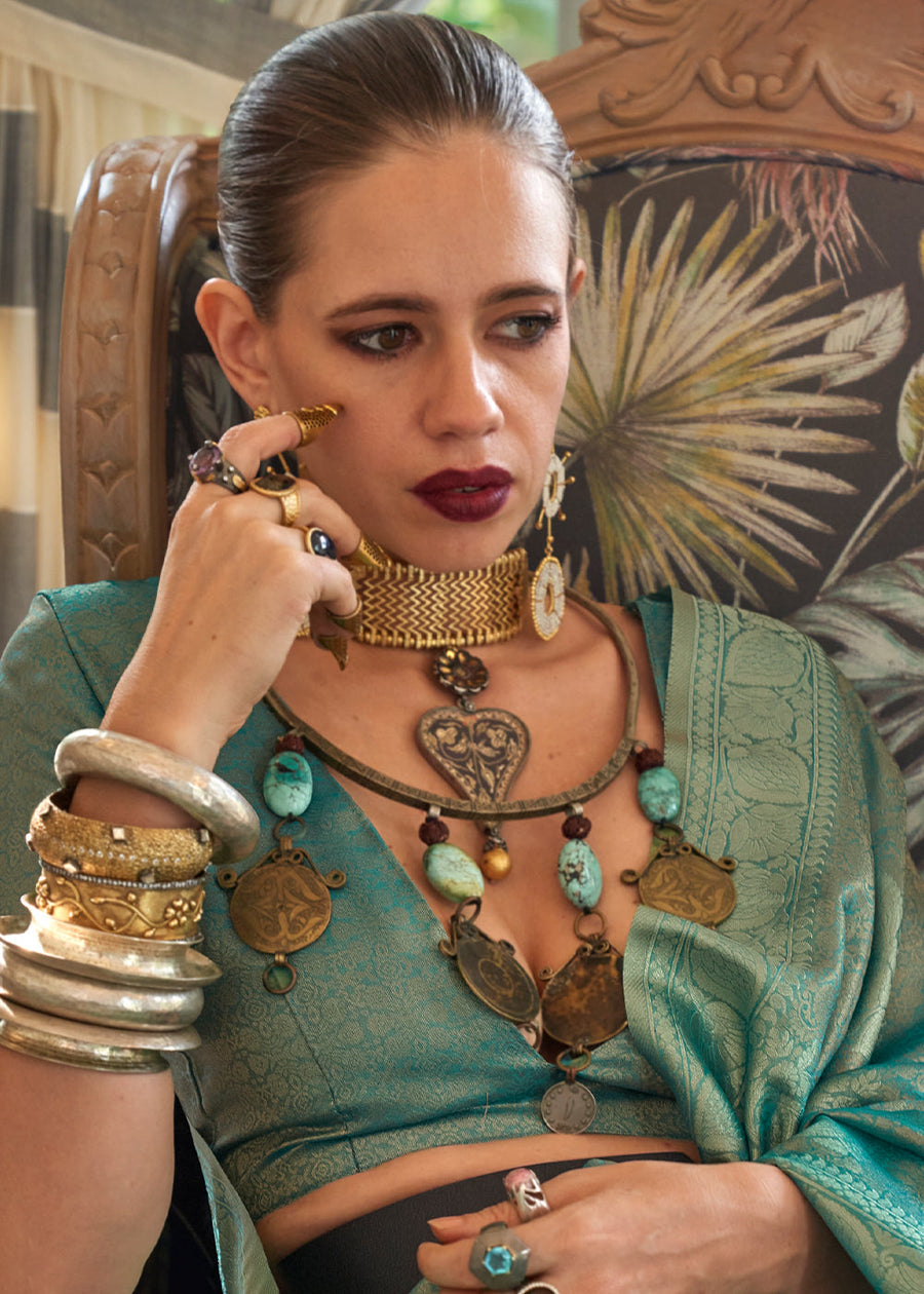 Kalki Koechlin Blue Banarasi Tissue Silk Handloom Saree