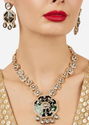 Kundan Bridal Jewellery Long Necklace Set With Earrings & Maang Tikka
