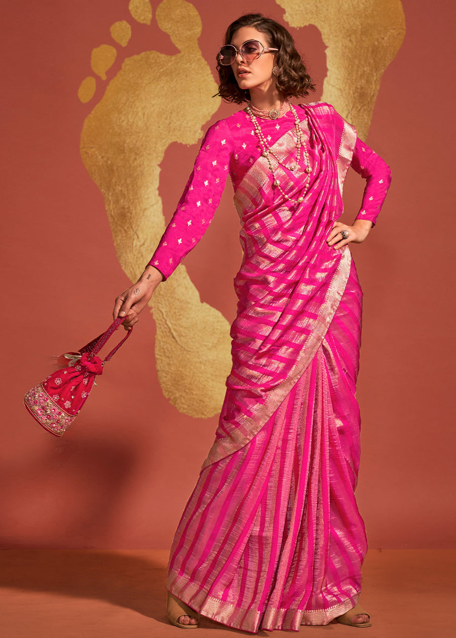Designer Hot Pink VIscose Silk Bridal Saree