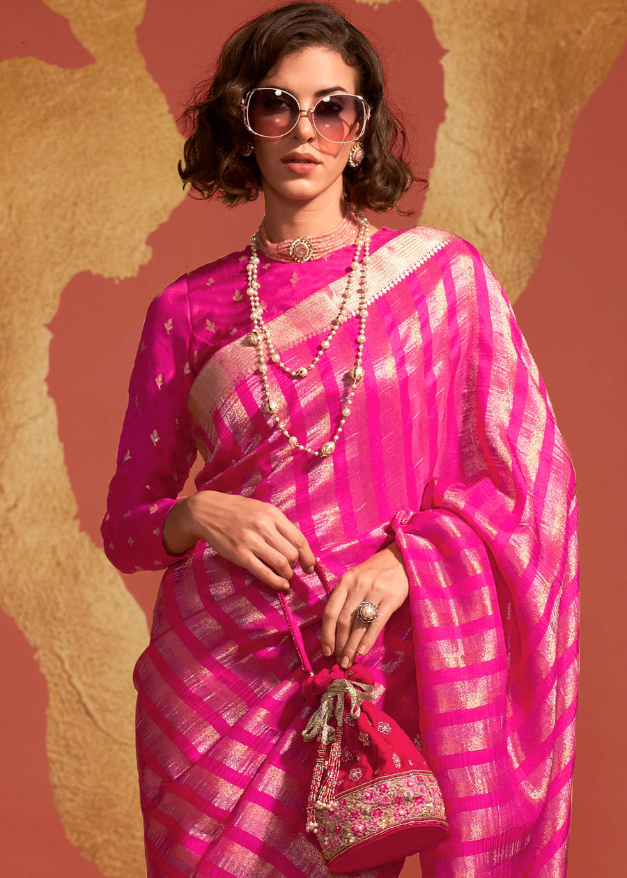 Designer Hot Pink VIscose Silk Bridal Saree