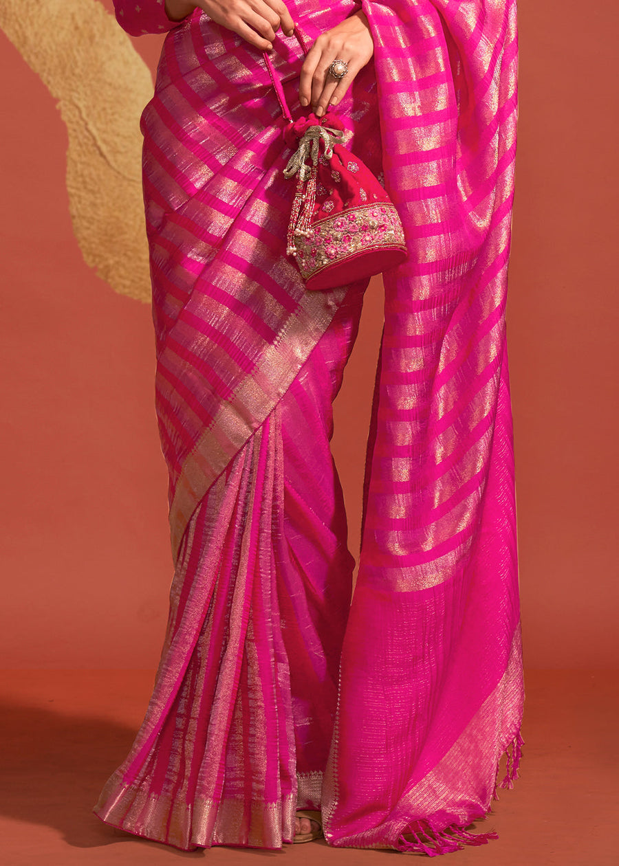 Designer Hot Pink VIscose Silk Bridal Saree