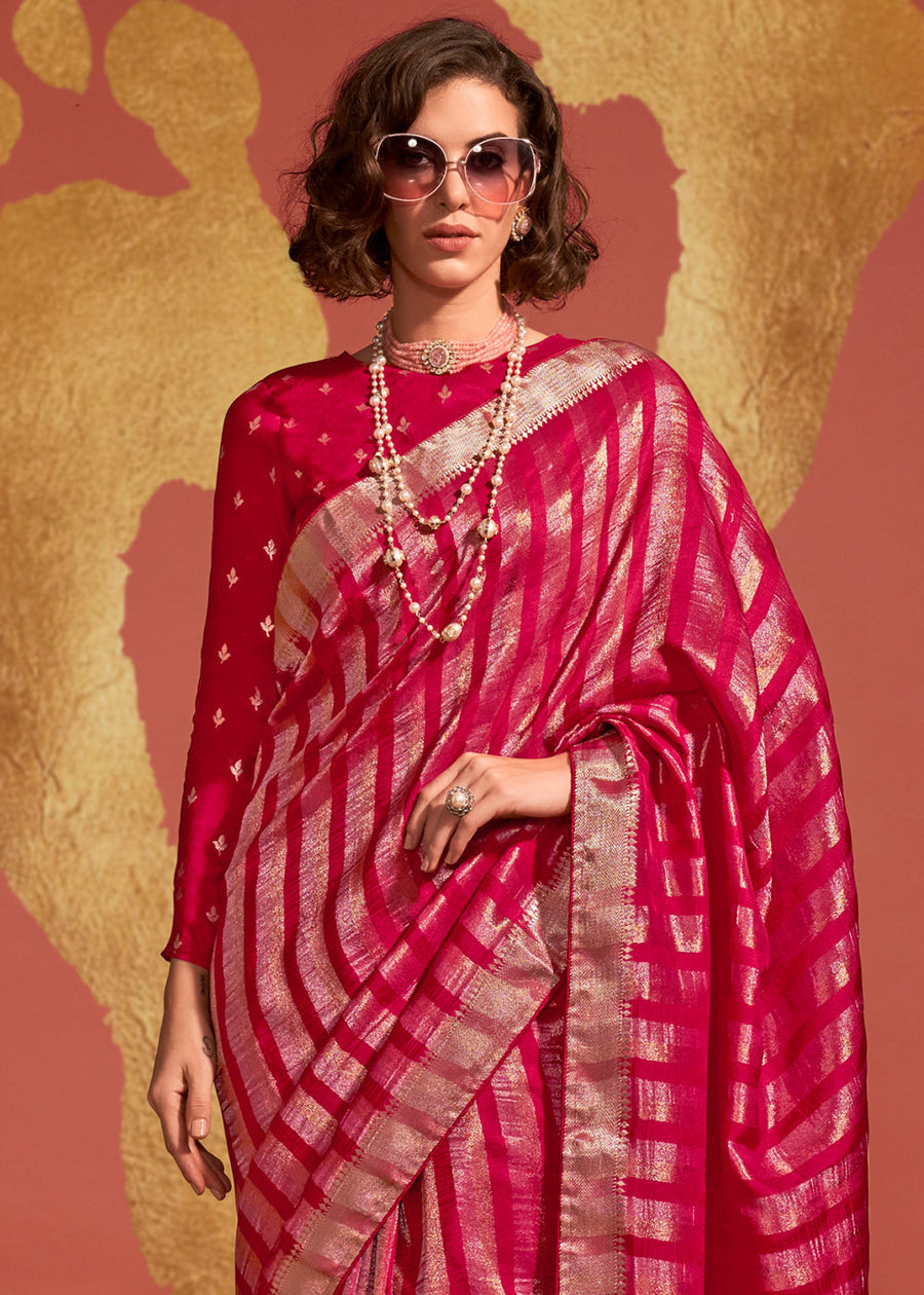 Designer Pinkish Red VIscose Silk Bridal Saree