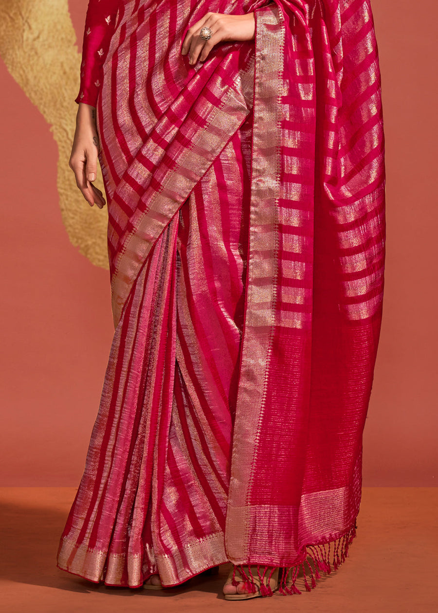 Designer Pinkish Red VIscose Silk Bridal Saree
