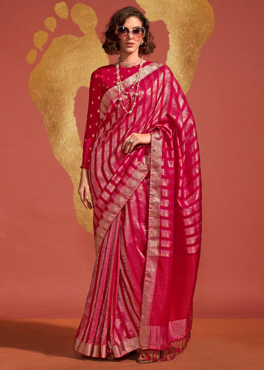 Designer Pinkish Red VIscose Silk Bridal Saree