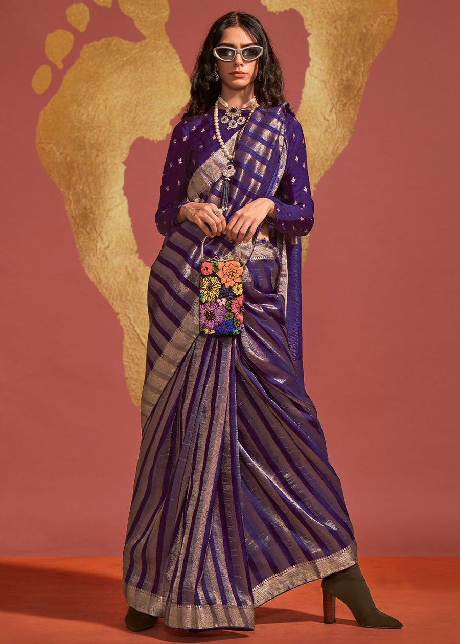 Designer Violet Purple VIscose Silk Bridal Saree