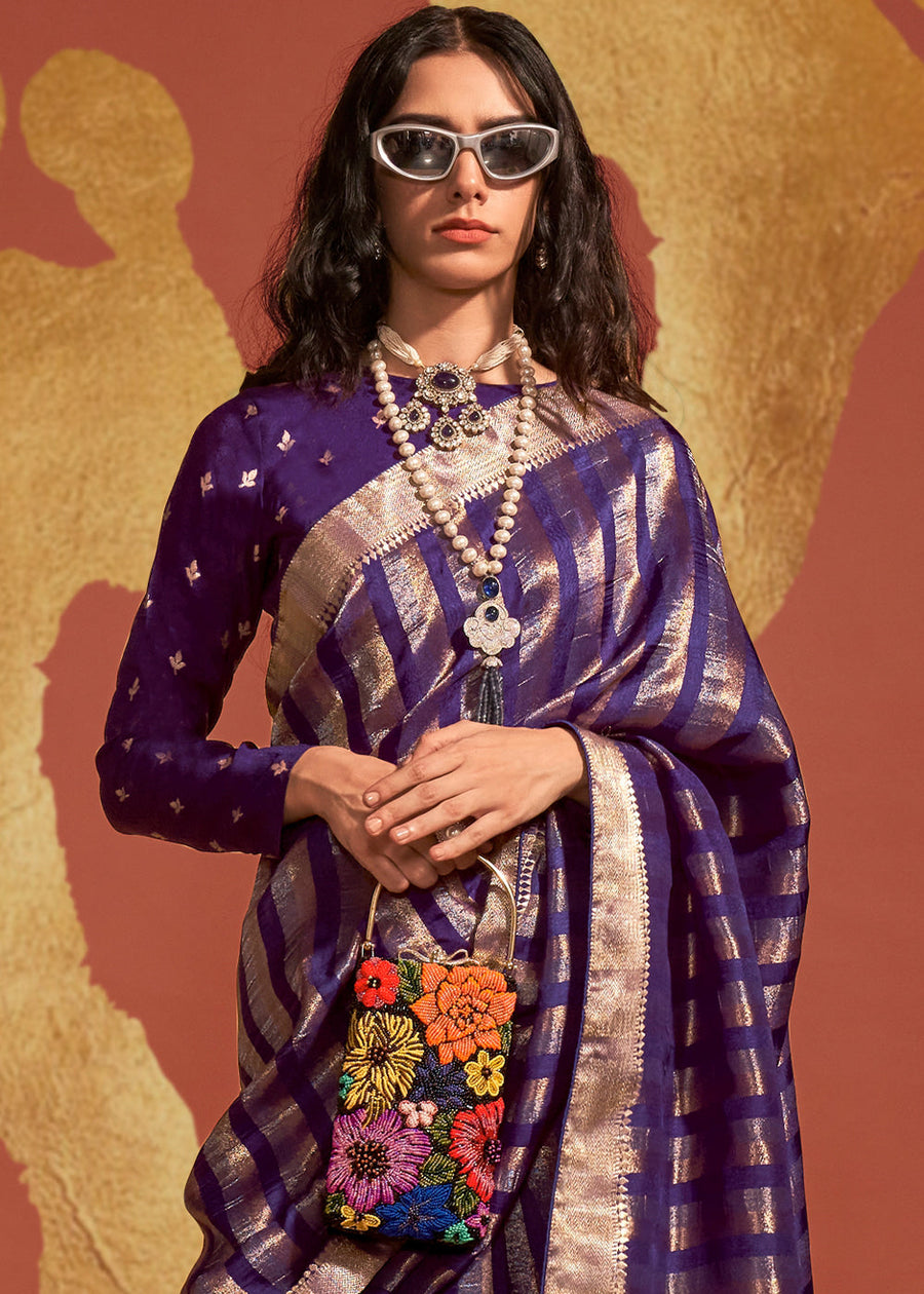 Designer Violet Purple VIscose Silk Bridal Saree