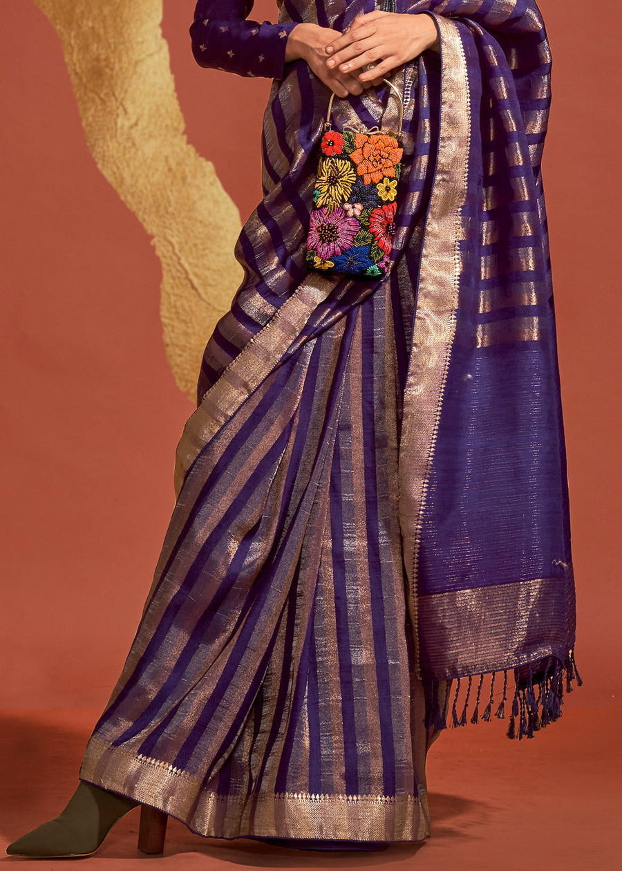 Designer Violet Purple VIscose Silk Bridal Saree