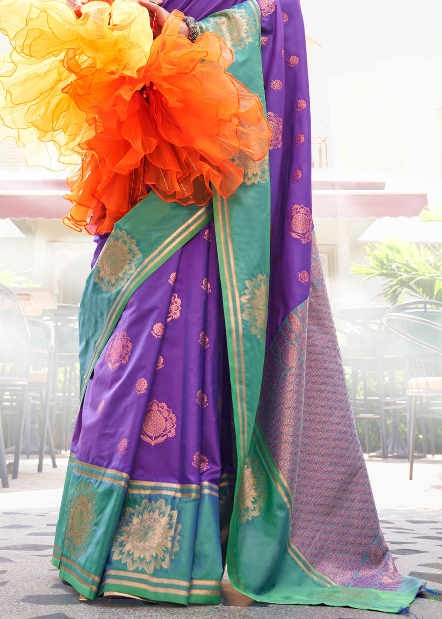 Purple & Green Soft Banarasi Silk Saree