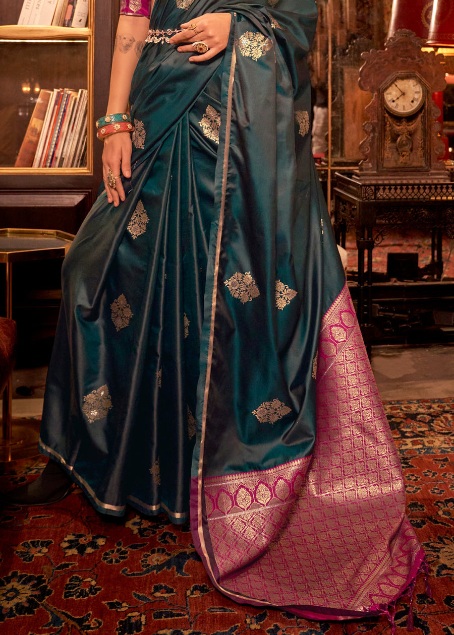 Handloom Banarasi Satin Silk Green Saree