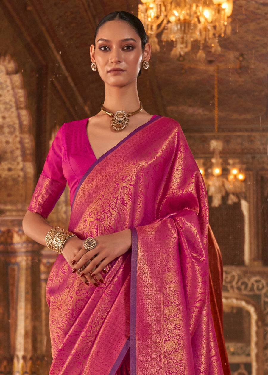 Pure Handloom Weaving Soft Banarasi Silk Hot Pink Saree