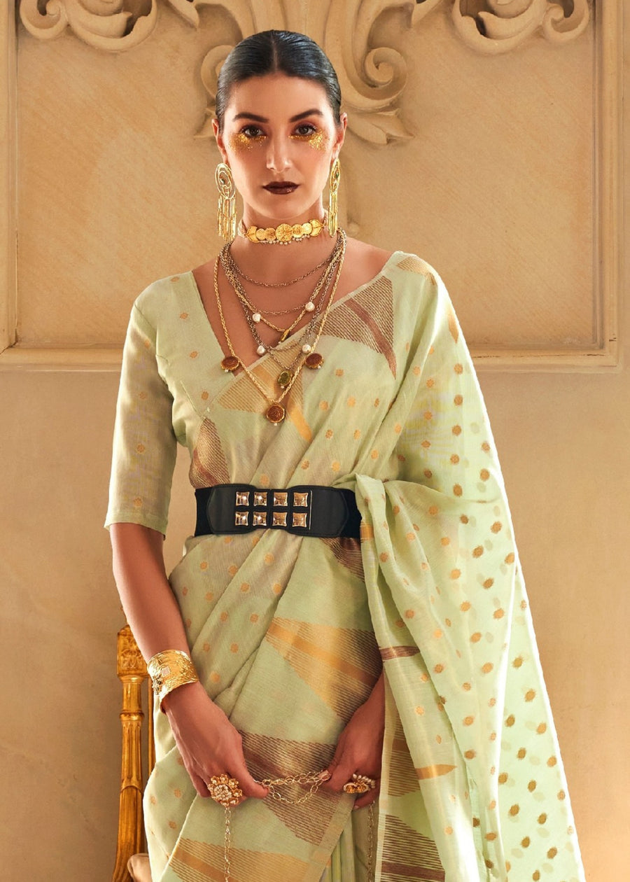 Kanjivaram Tissue Silk Light Green Handloom Weaving Saree