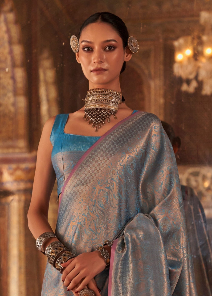 Pure Handloom Weaving Soft Banarasi Silk Blue Saree