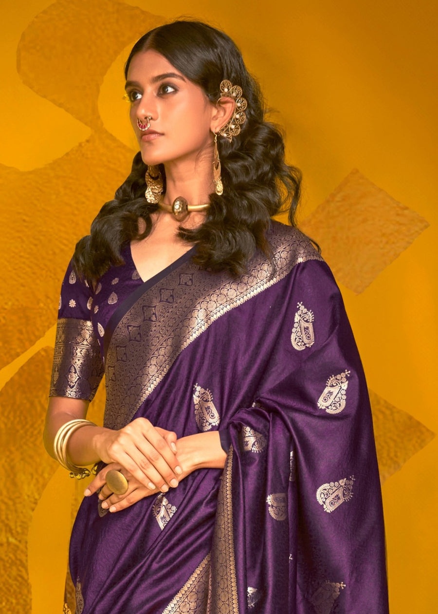 Deep Violet Purple Banarasi Silk Handloom Weaving Zari Saree