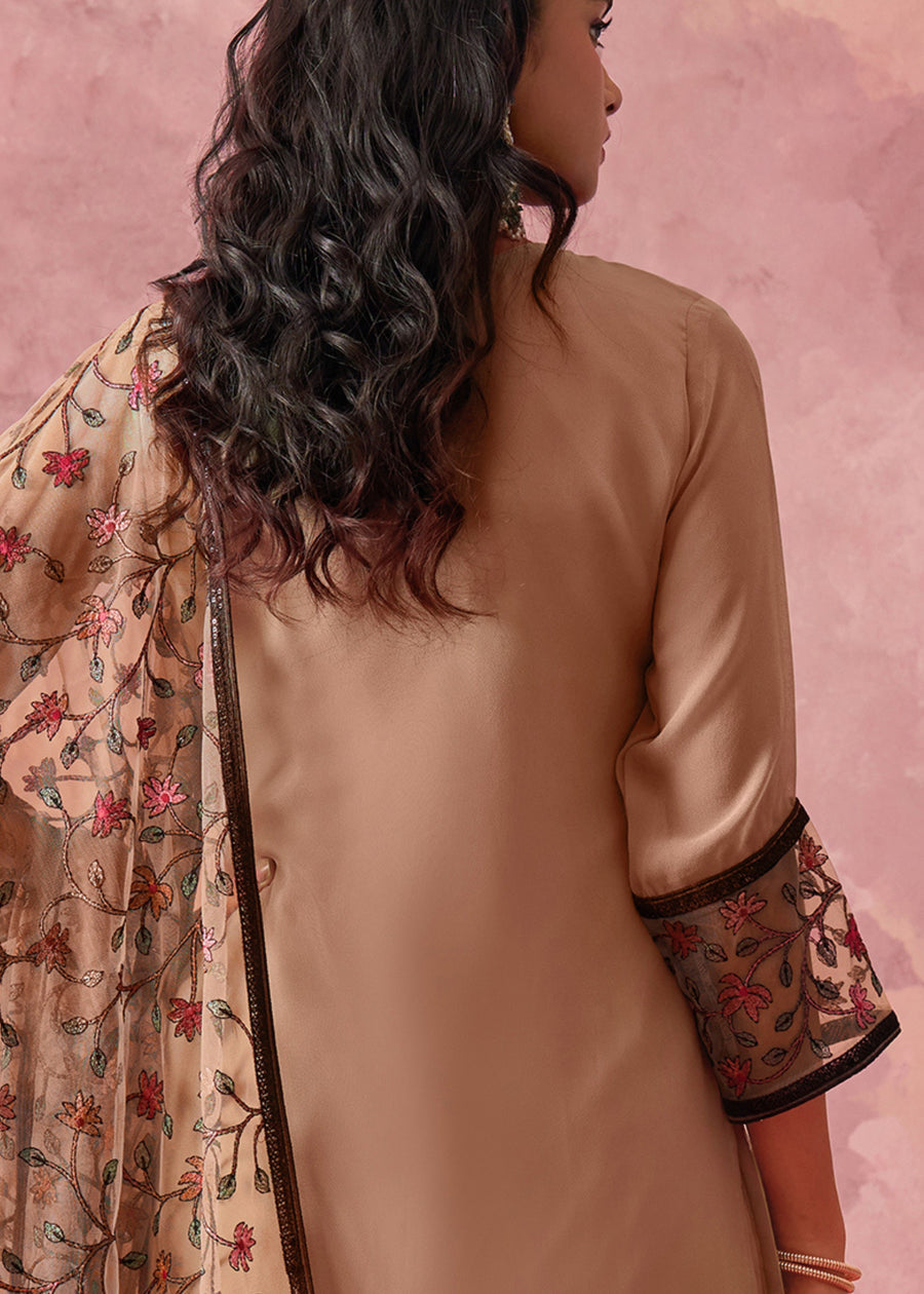 Designer Readymade Beige Georgette Pant Style Suit Set