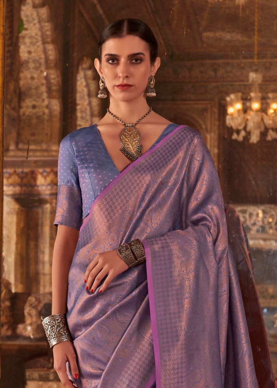 Pure Handloom Weaving Soft Banarasi Silk Purple Saree