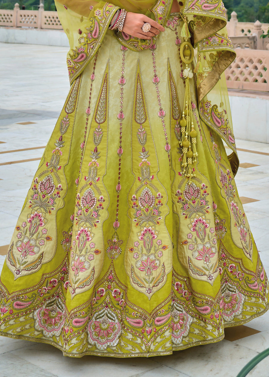 Designer Lime Green Silk Bridal Lehenga Choli