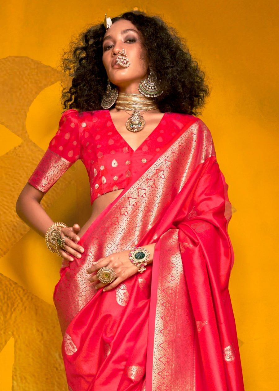 Red Banarasi Silk Handloom Weaving Zari Saree