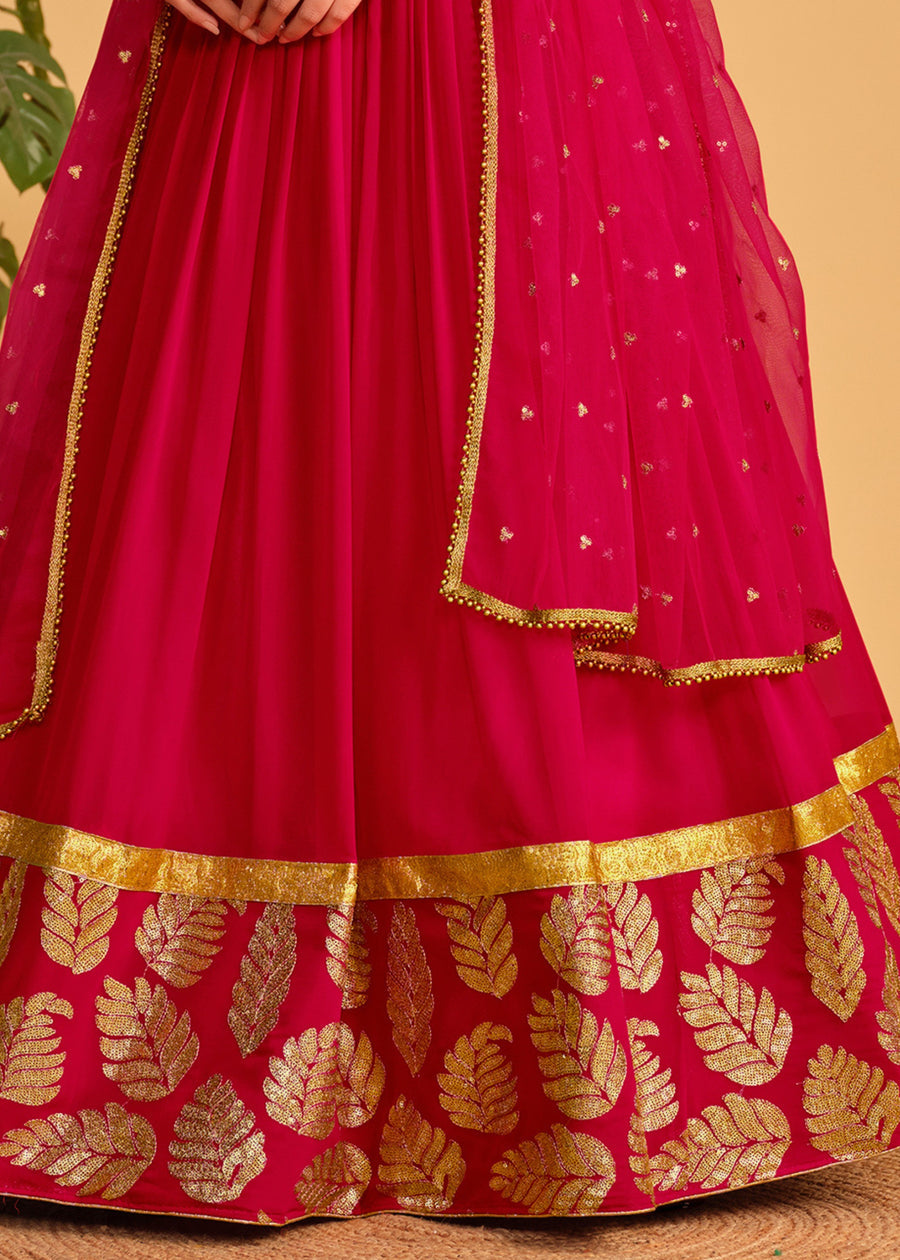 Rani Pink & Golden Sequins Work Georgette Lehenga Choli