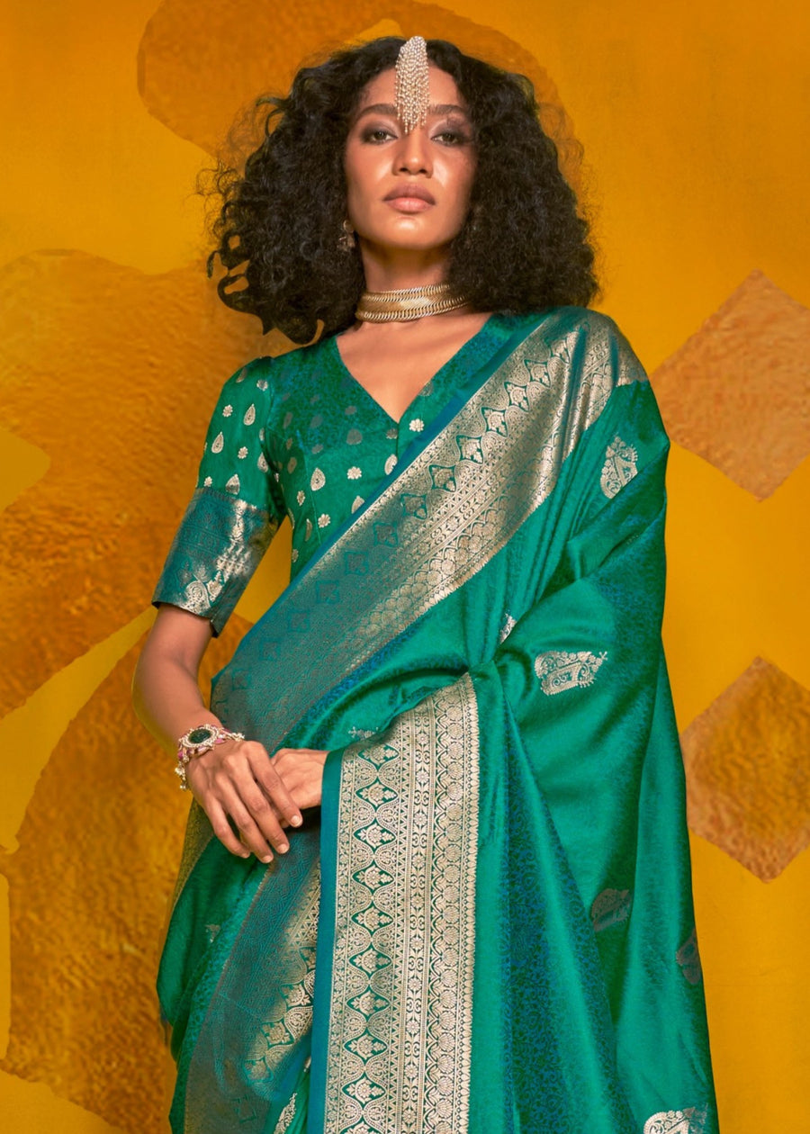 Dark Green Banarasi Silk Handloom Weaving Zari Saree