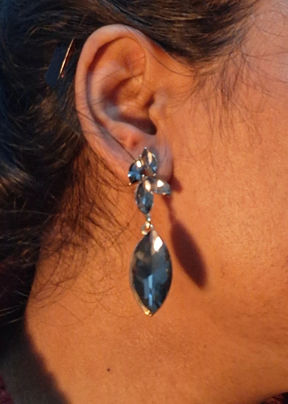 Greyish Black Rhinestone Cocktail Earrings
