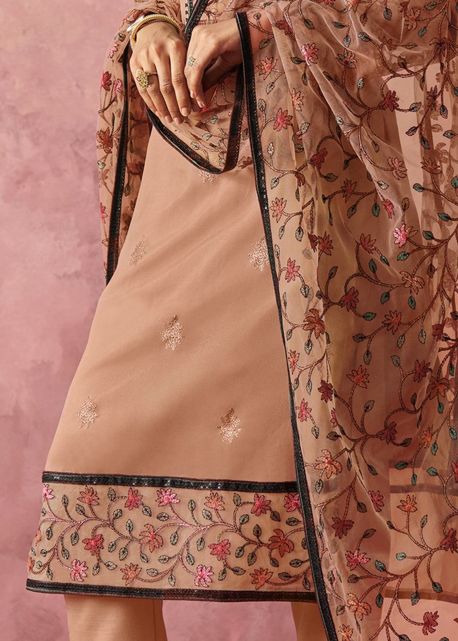 Designer Readymade Beige Georgette Pant Style Suit Set