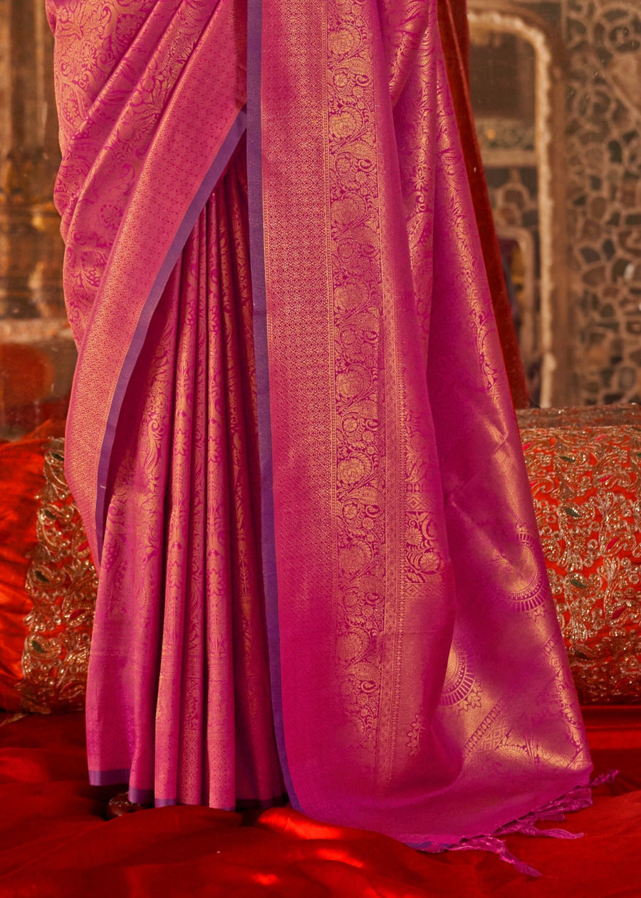 Pure Handloom Weaving Soft Banarasi Silk Hot Pink Saree