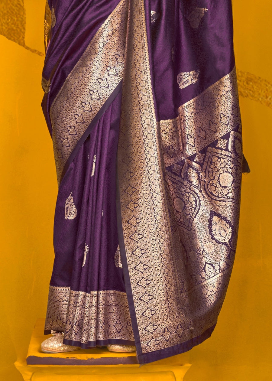 Deep Violet Purple Banarasi Silk Handloom Weaving Zari Saree
