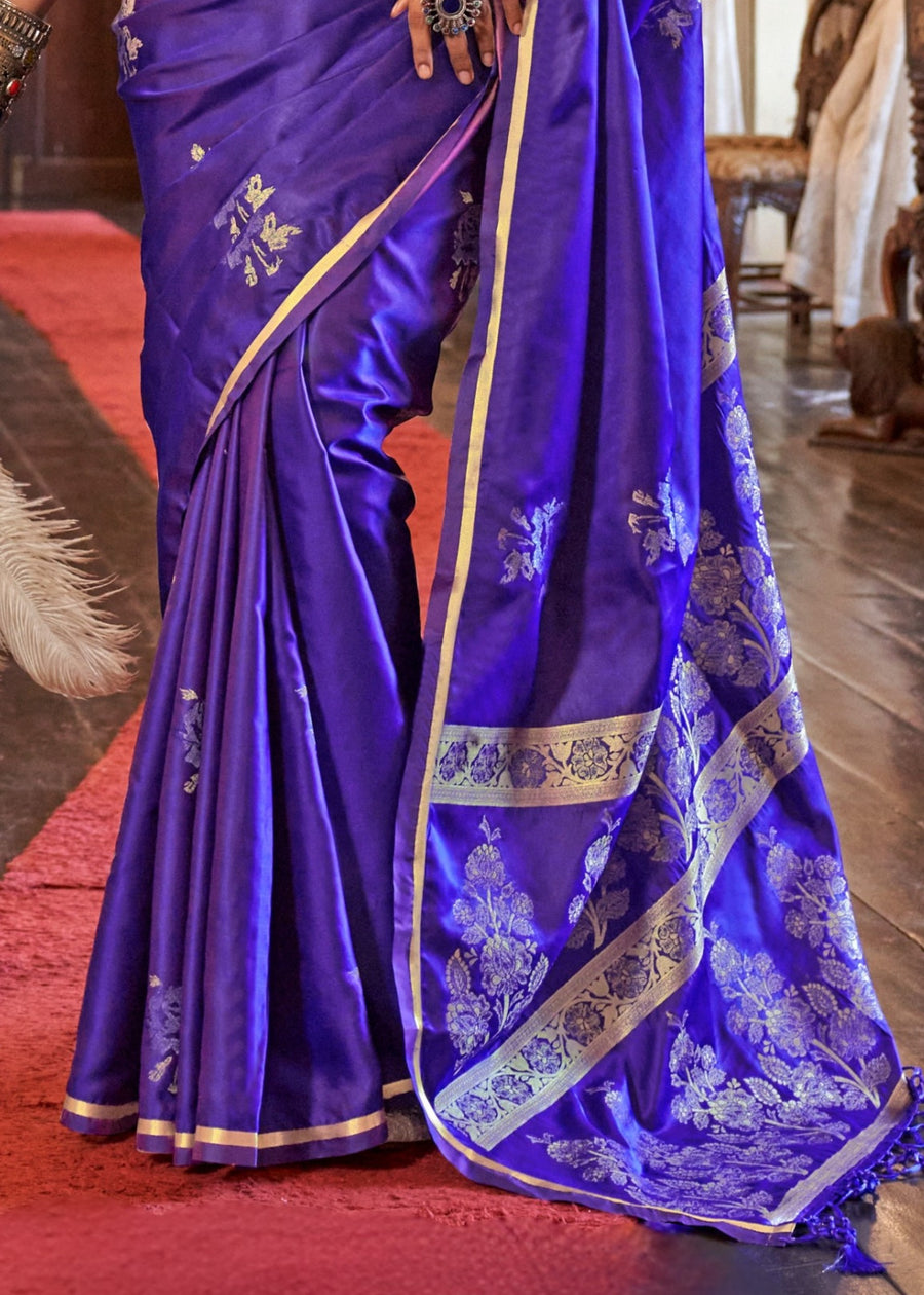 Pure Banarasi Satin Silk Violet Purple Handloom Saree