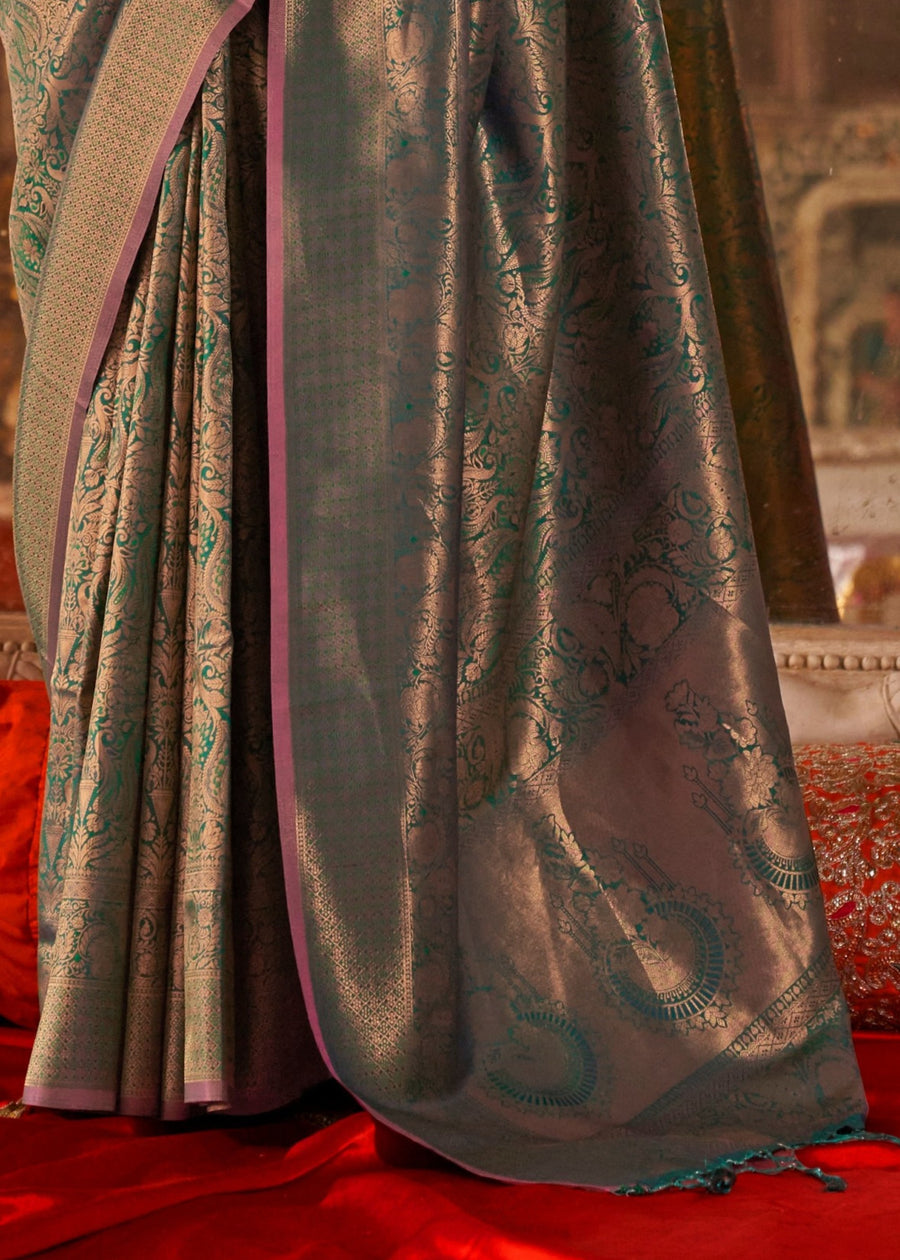 Pure Handloom Weaving Soft Banarasi Silk Dark Green Saree