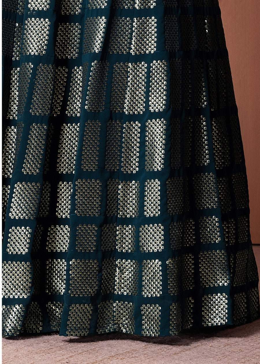 Teal Blue Sequins Work Georgette Bridesmaids Lehenga Choli