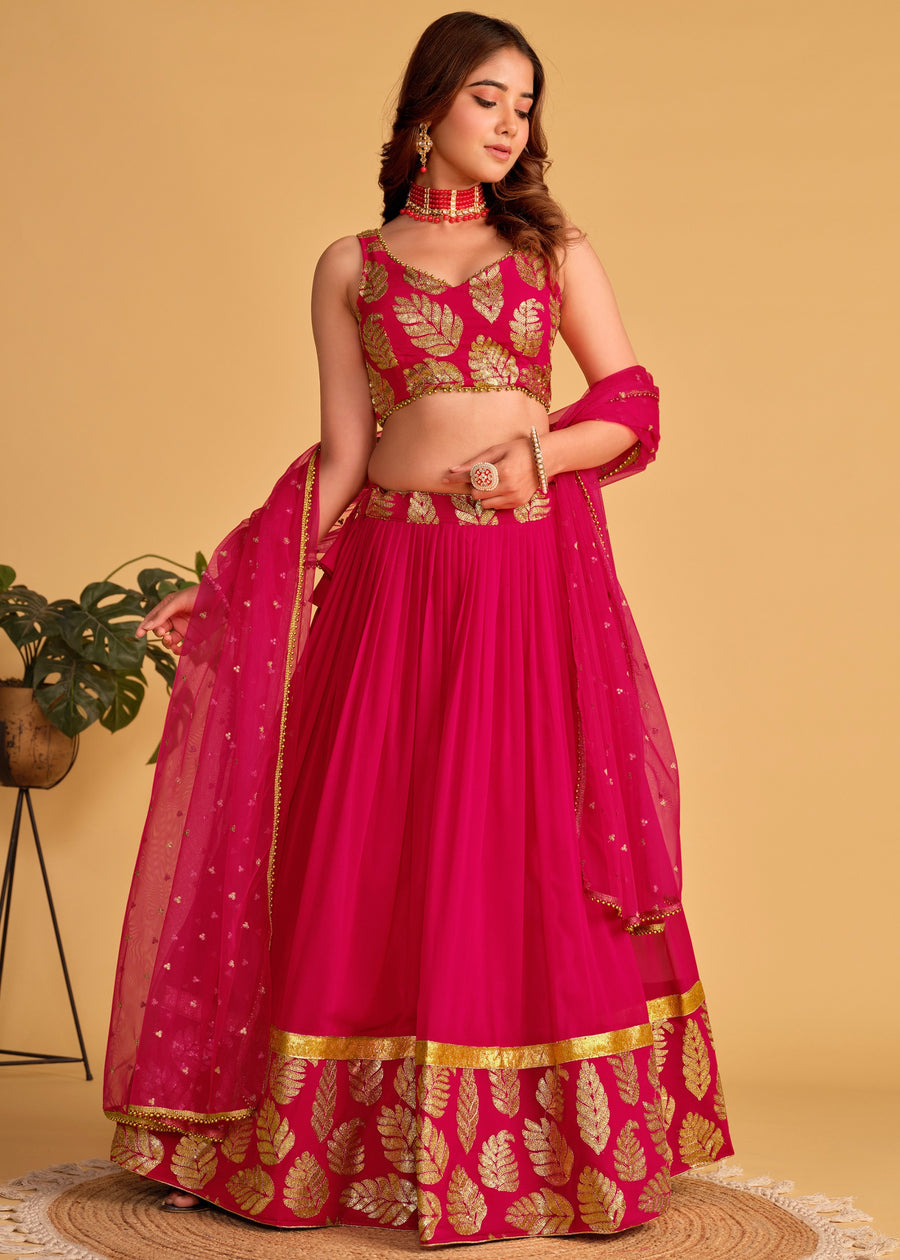 Rani Pink & Golden Sequins Work Georgette Lehenga Choli