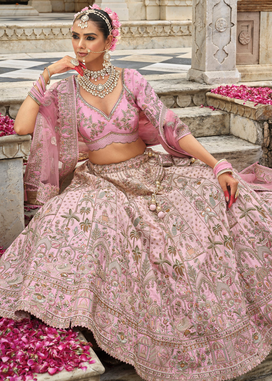 Pastel Pink Silk Bridal Lehenga Choli