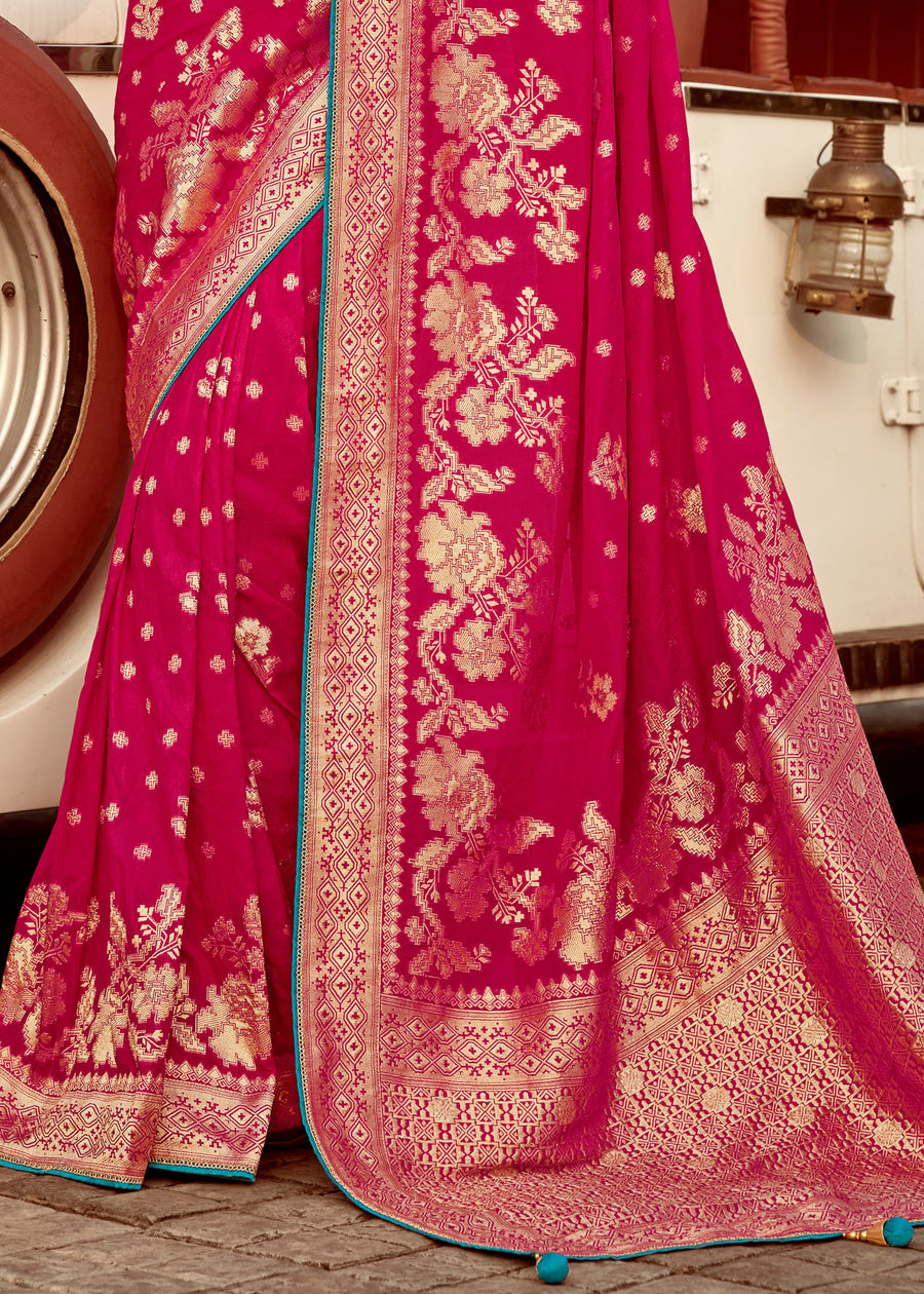 Dola Banarasi Silk Pinkish Red Bridal Saree With Embroidered Blouse