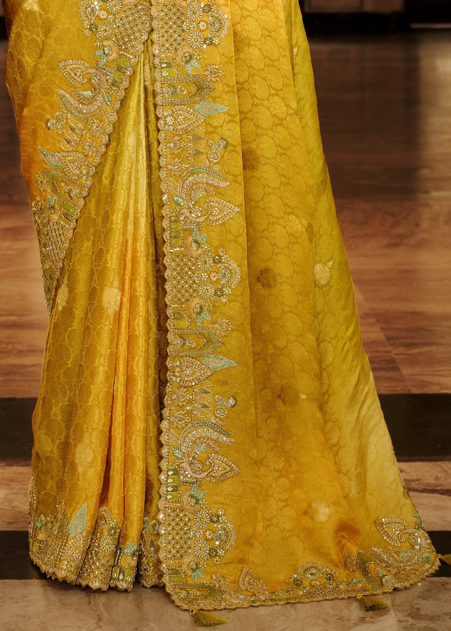 Haldi Yellow Soft Banarasi Silk Embroidered Saree