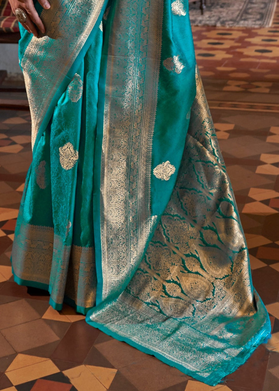 Soft Banarasi Silk Sapphire Blue Handloom Weaving Saree