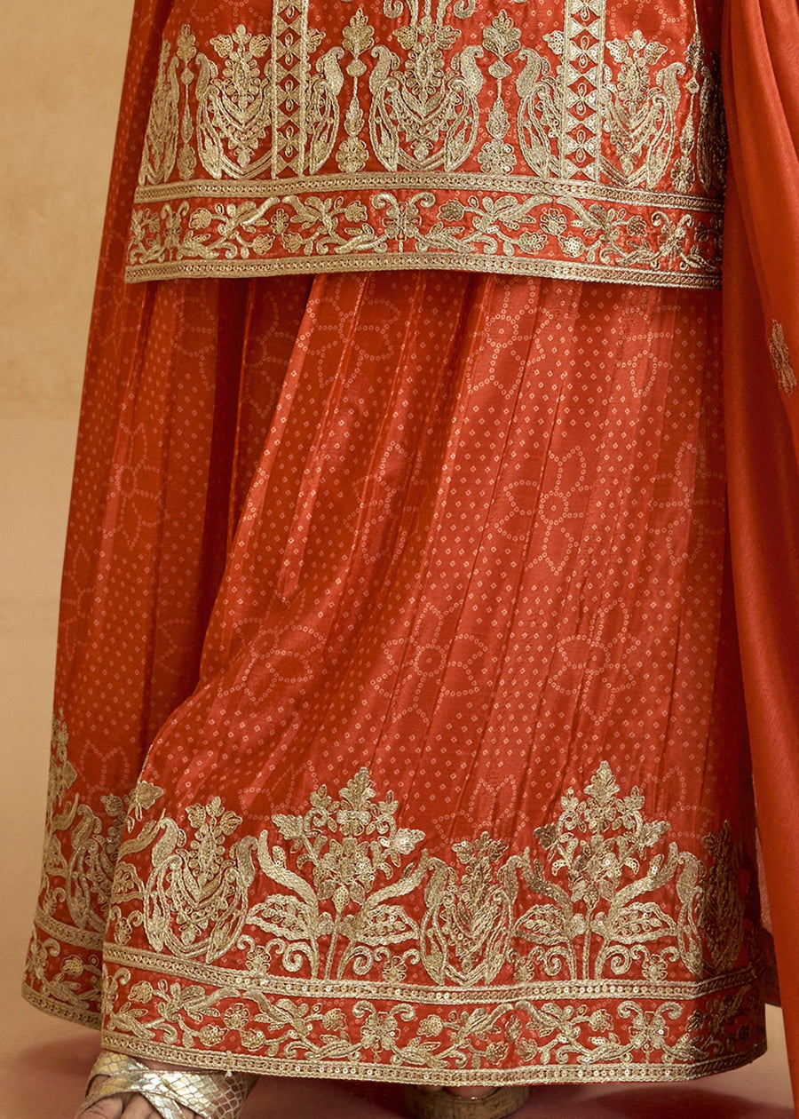 Designer Readymade Orange Chinon Silk Palazzo Suit Set