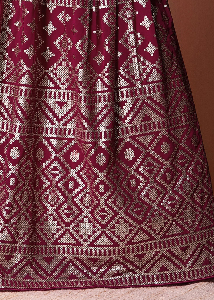 Ruby Red Sequins Work Georgette Bridesmaids Lehenga Choli