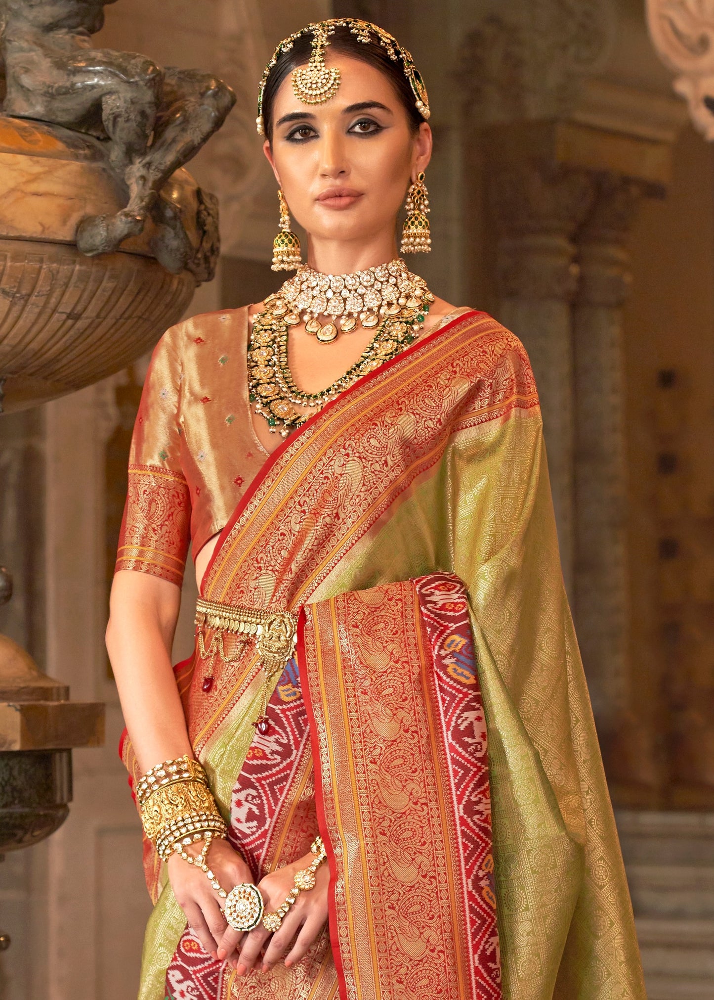 Kanjivaram Patola Fusion Green Handloom Silk Saree