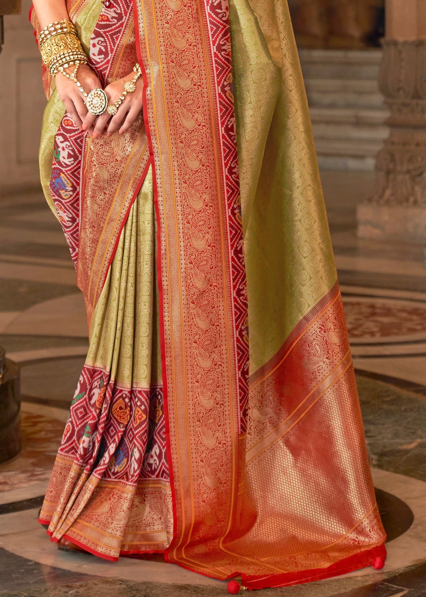 Kanjivaram Patola Fusion Green Handloom Silk Saree