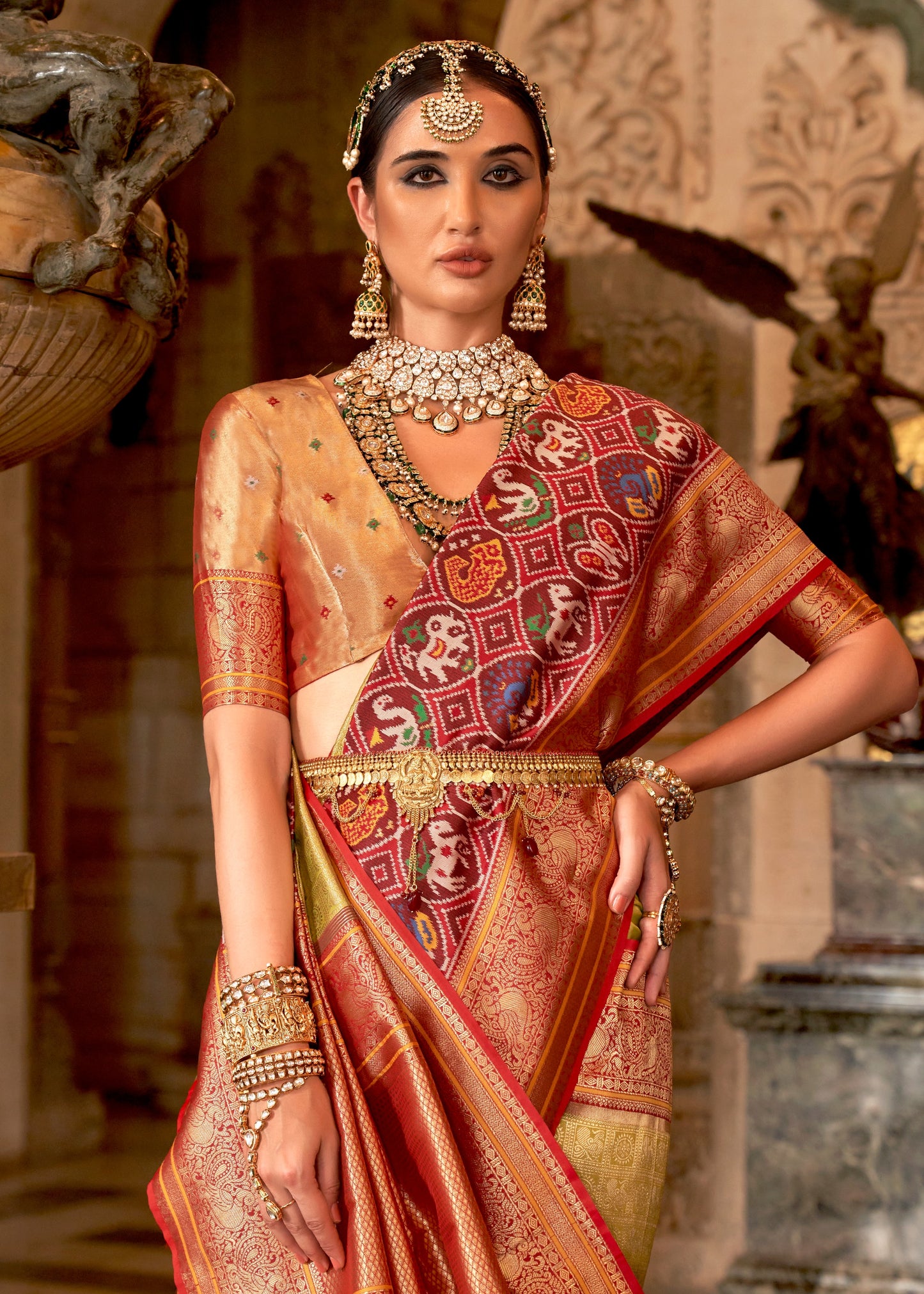 Kanjivaram Patola Fusion Green Handloom Silk Saree