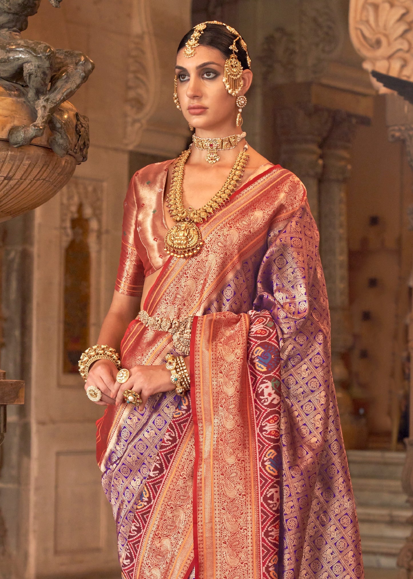 Kanjivaram Patola Fusion Violet Purple Handloom Silk Saree