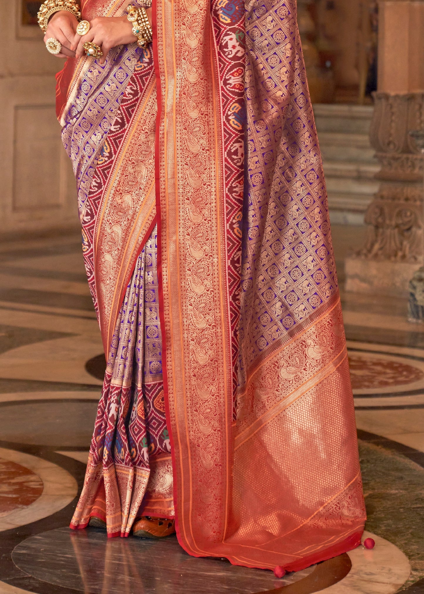Kanjivaram Patola Fusion Violet Purple Handloom Silk Saree