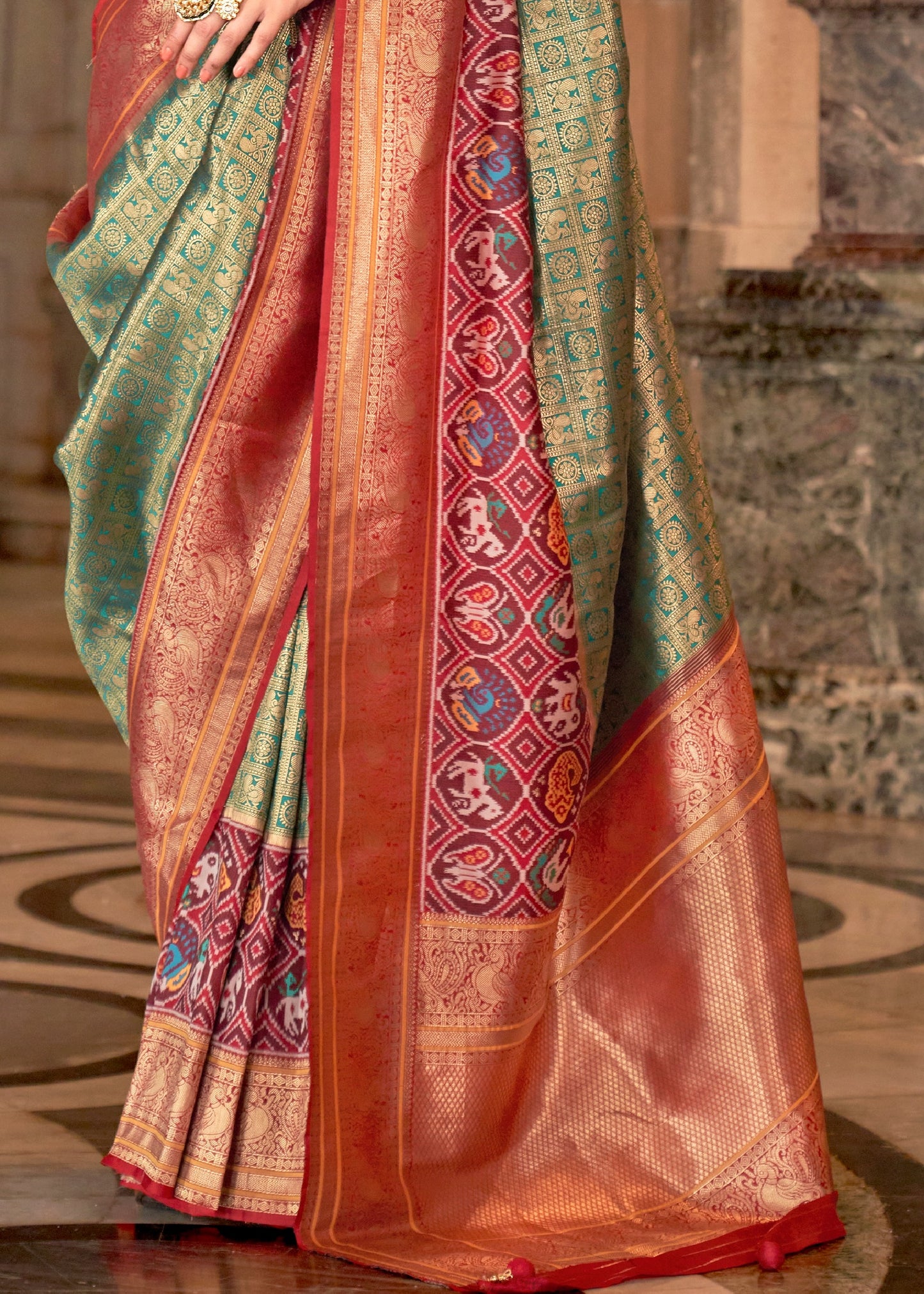 Kanjivaram Patola Fusion Blue Handloom Silk Saree