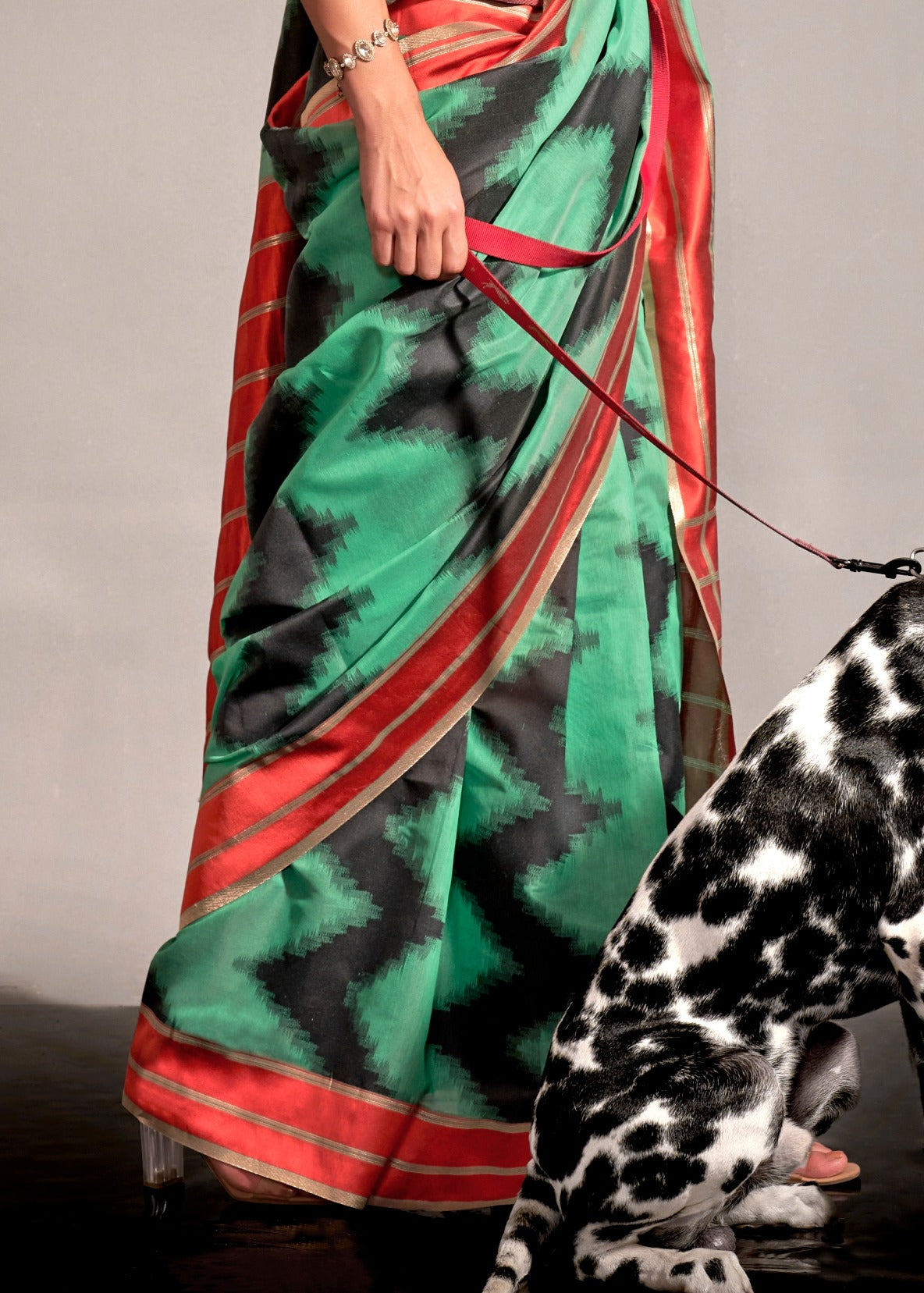 Light Green and Red Cotton Silk Handloom Saree