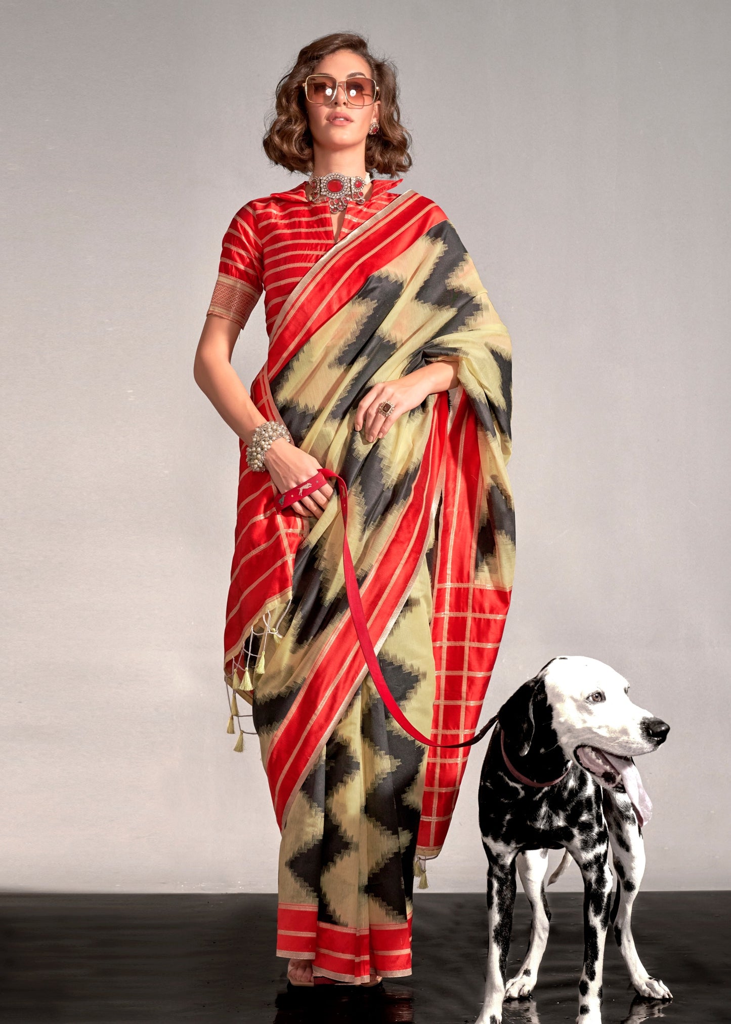 Yellow and Red Cotton Silk Handloom Saree