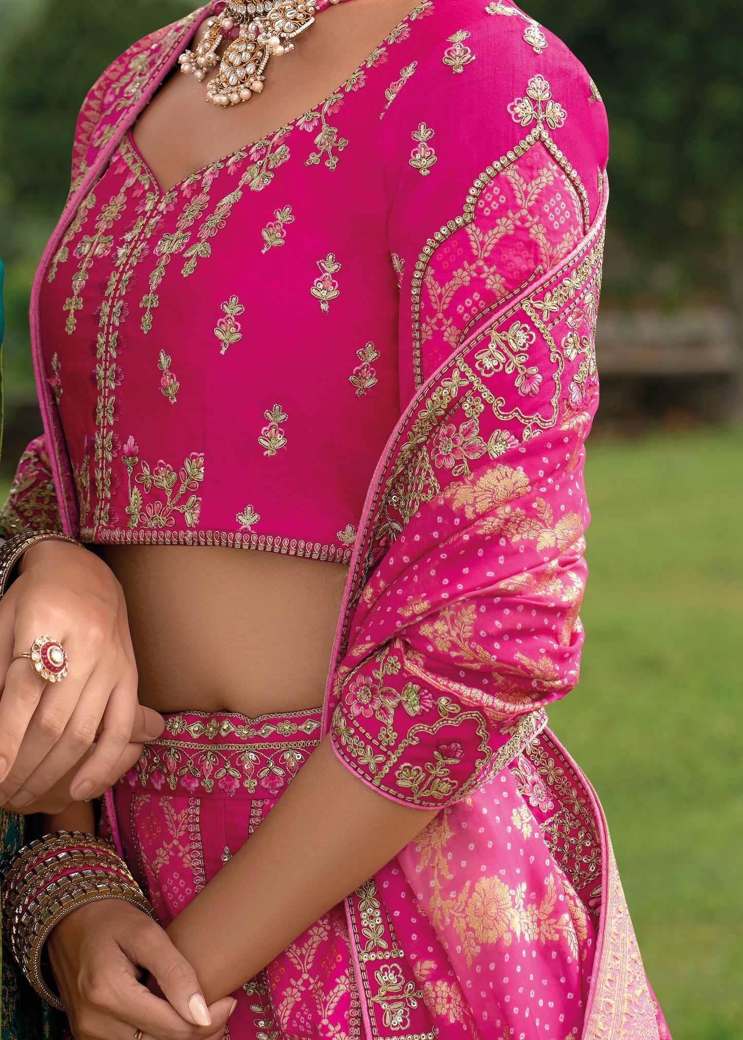 Hot Pink Designer Bandhani Silk Lehenga Choli