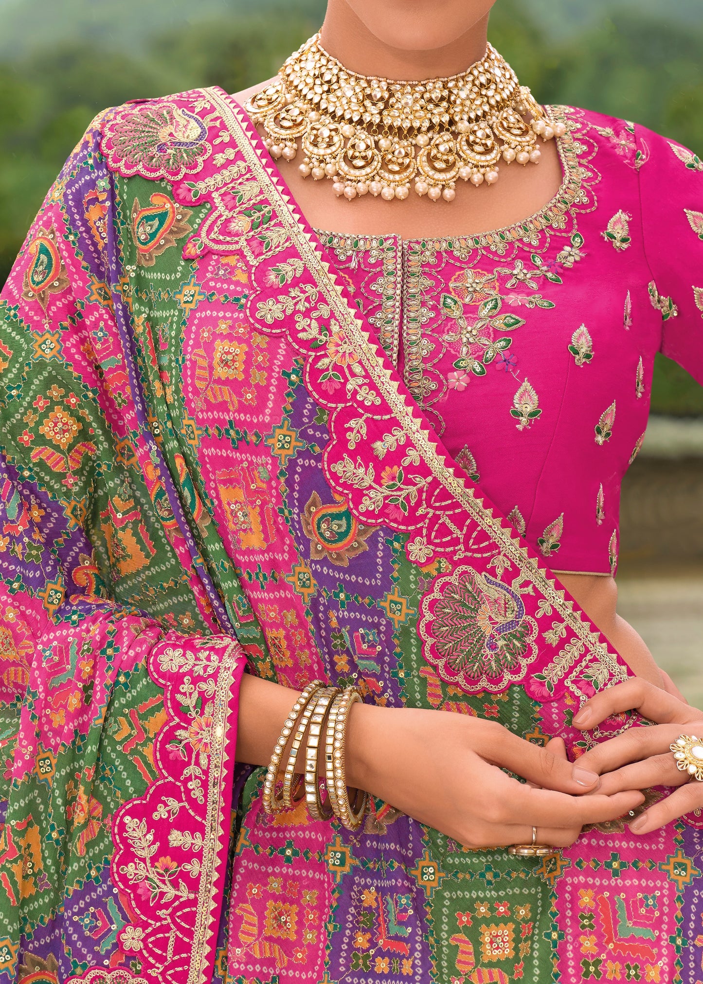 Cream and Pink Designer Silk Lehenga Choli
