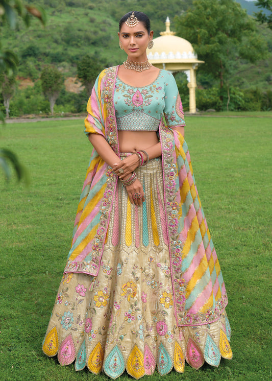 Cream and Blue Bridesmaid Designer Lehenga Choli