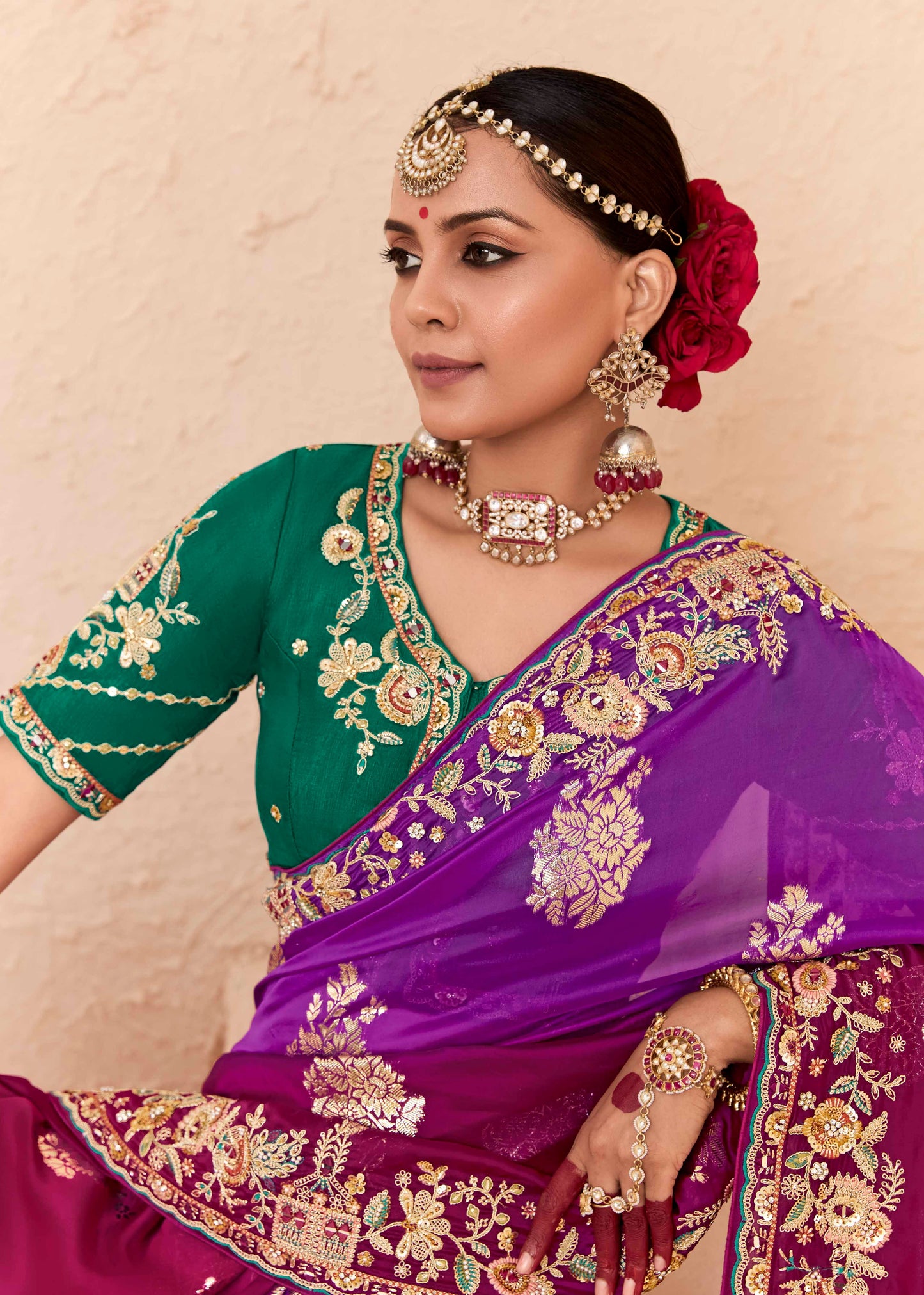 Soft Silk Pink and Purple Ombre Saree with Embroidery
