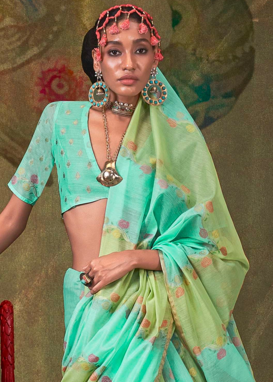 Two Tone Green Handwoven Cotton Silk Saree